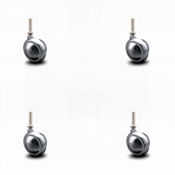 2 Inch Bright Chrome Metal Ball Caster - 3/8 Inch Threaded Stem - SCC, 4PK